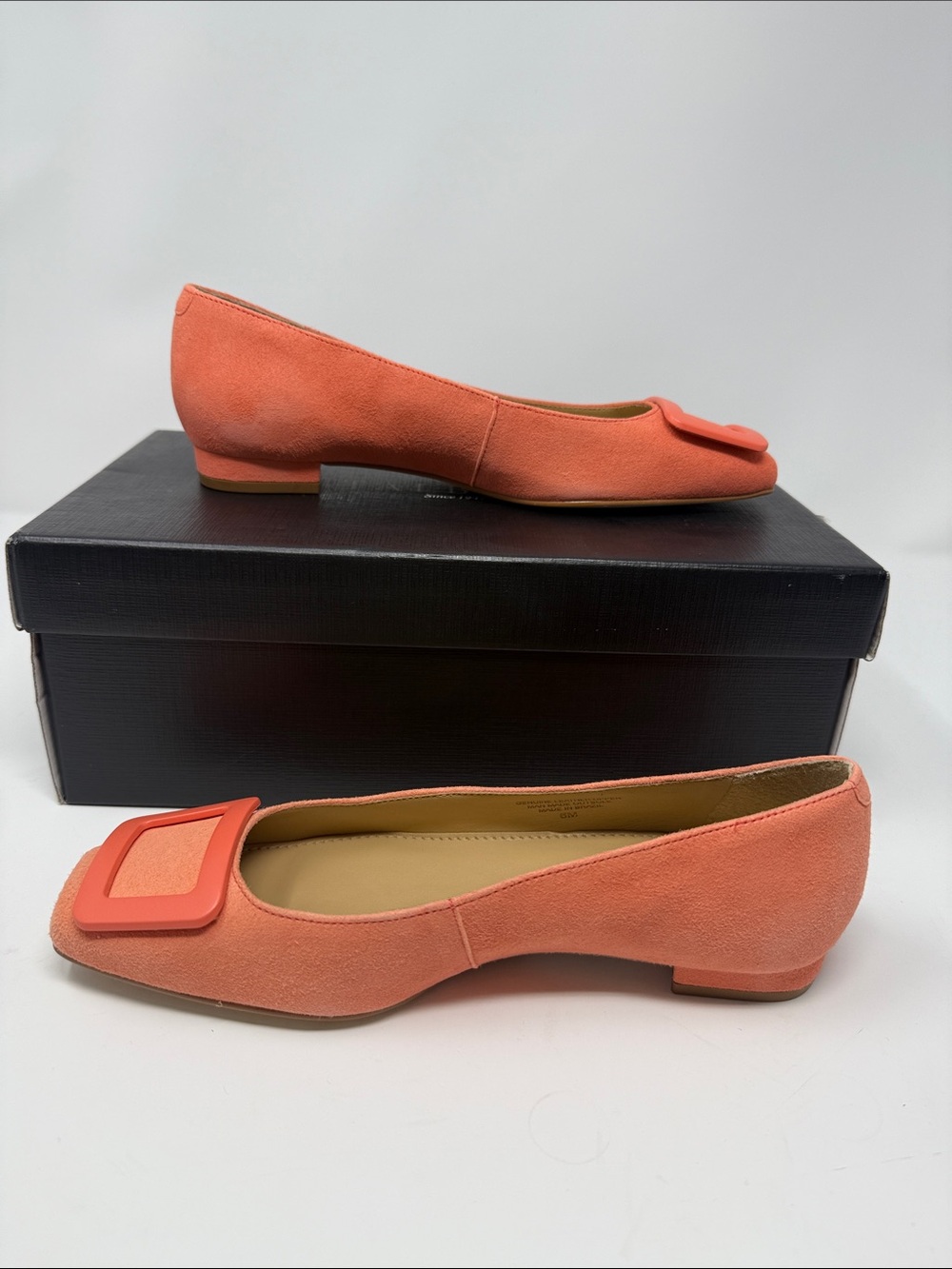 Talbots Sutton Resin Flats in Sunlit Coral Suede Square-Toe 6M FLAWED SEE PHOTOS